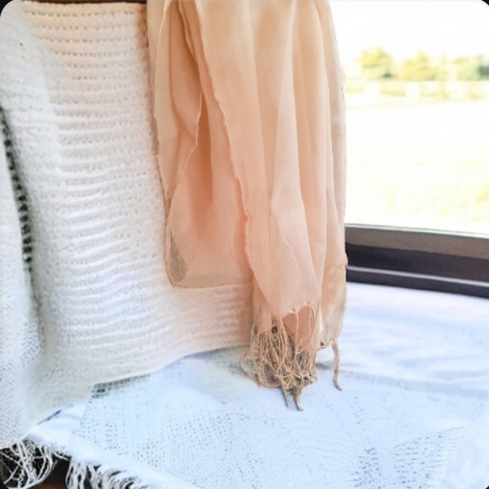 Feminine Pink Peach light weight soft fringe shawl wrap scarf